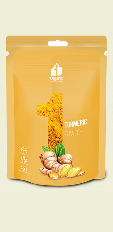 organic turmeric powder golden colour packaging design